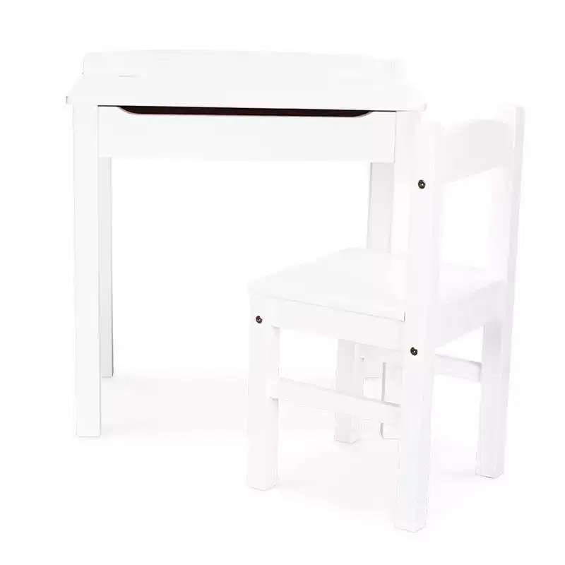 Melissa & Doug Wooden Child's Lift-Top Desk and Chair - White: Fixed Height Office Furniture Set with Storage