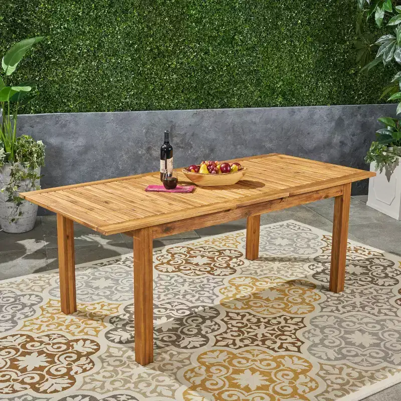 GDFStudio Zeila Outdoor Acacia Wood Expandable Dining Table with Umbrella Hole