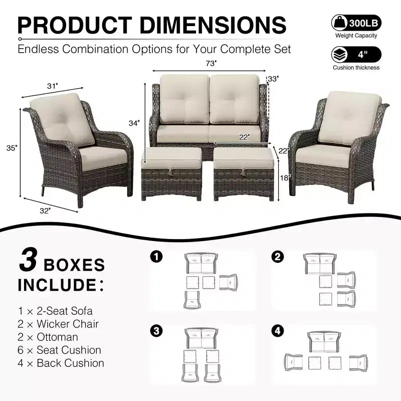UPTIOT All-Weather Olefin Wicker Sofa Set with Multi-Functional Ottomans