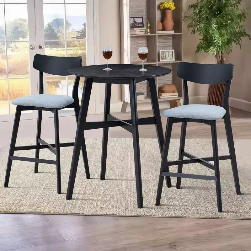 Okak Wooden Bar Chairs Set of 2, Modern Upholstered Counter Height Stools with Backrest and Footrest, Versatile Seating for Kitchen Island, Black