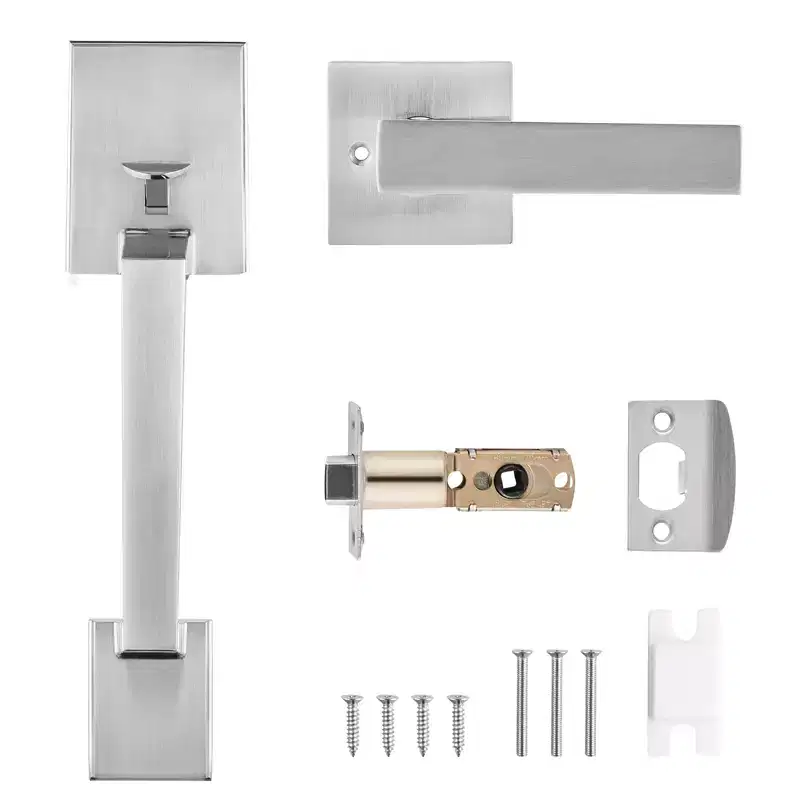 VEVOR Front Door Handle, Square Entry Handle Set with Lever, No Lock, Adjustable Hole Space, Zinc Alloy Die-Casting, Silver