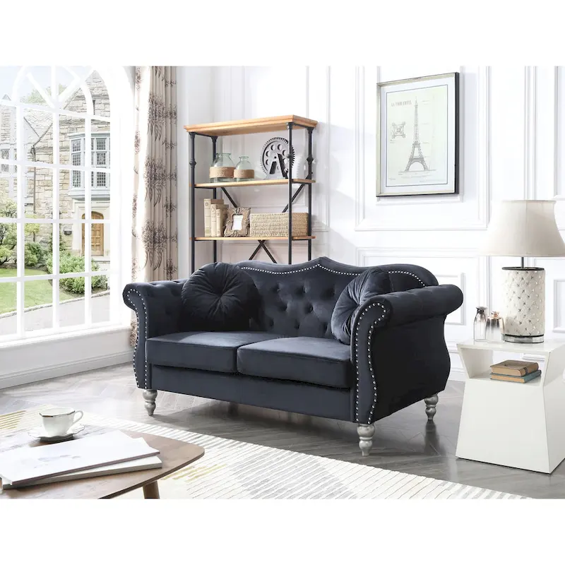 Velvet Loveseat with Nailhead Trim