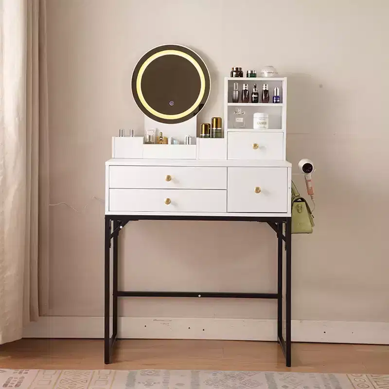 47 Vanity Desk with Large Mirror, Dressing Table with Charging Station, Makeup Vanity with 5 Drawers and Cabinet for Bedroom