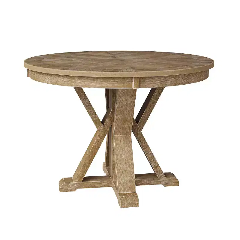 Rustic Farmhouse Natural Solid Wood Round Cross-buck Base Dining Table for 4