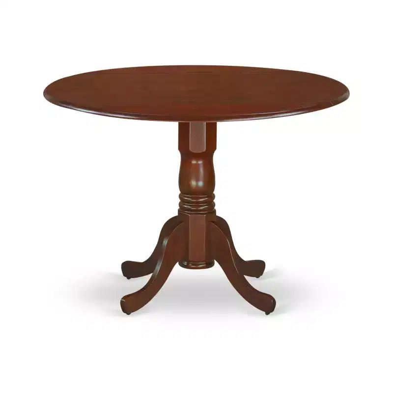 HomeStock 5-Piece Round Mahogany Finish Solid Wood Top Dining table with 4 Chairs with Drop Leaf Cross Back