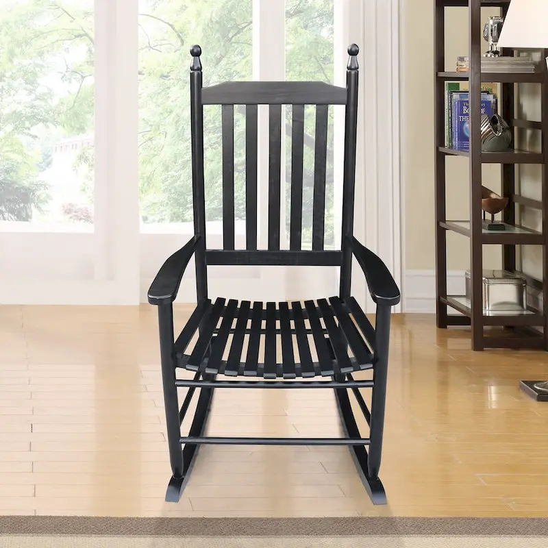 Comfortable Porch Rocking Chair Outdoor, Acacia Wooden Rocker Chair with Seat and Back Cushion, Armrests