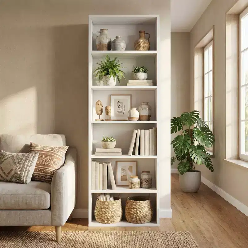 6-Shelf Tall Bookcase with Anti-Tip Design, Rustic Wood Shelves, Industrial Style