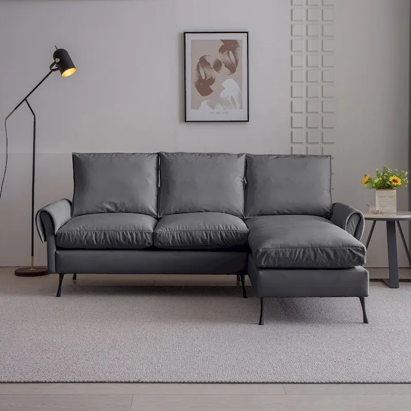 Modern Faux Leather L-Shaped Sofa with Reversible Chaise Lounge