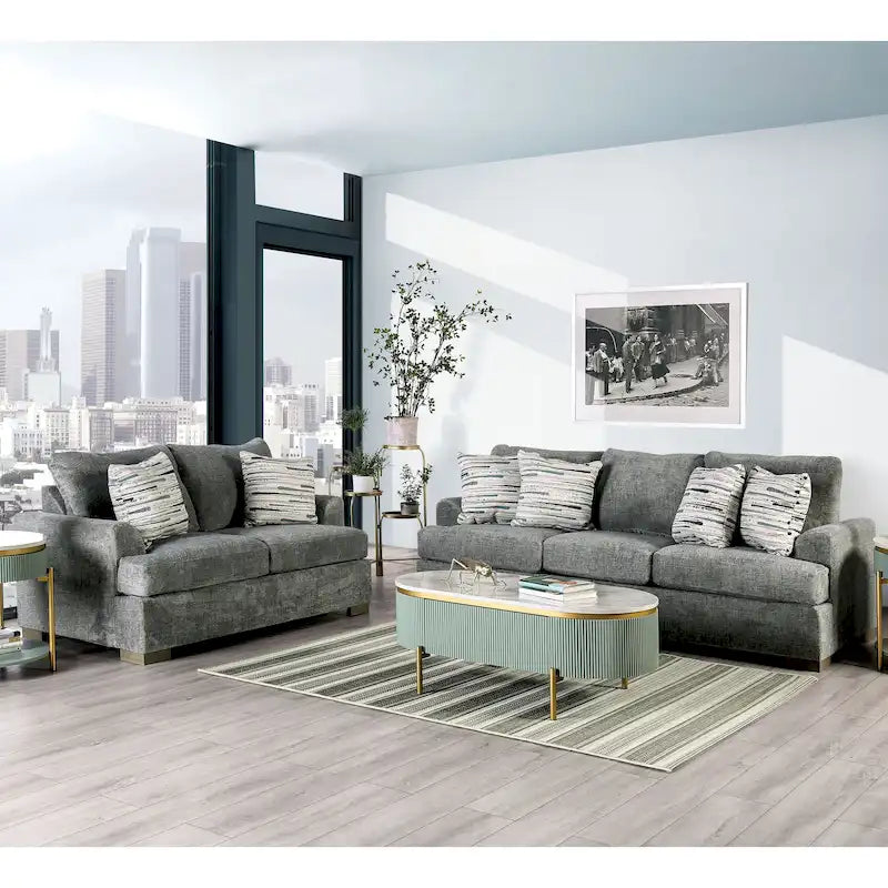 Nort Transitional Fabric Upholstered Flared Arms 2-Piece Sofa Set by Furniture of America
