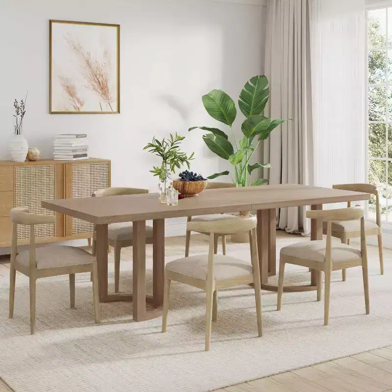 Christopher Knight Home Lillian 7pc Mid-Century Modern Dining Set with Upholstered Chairs Light Ash