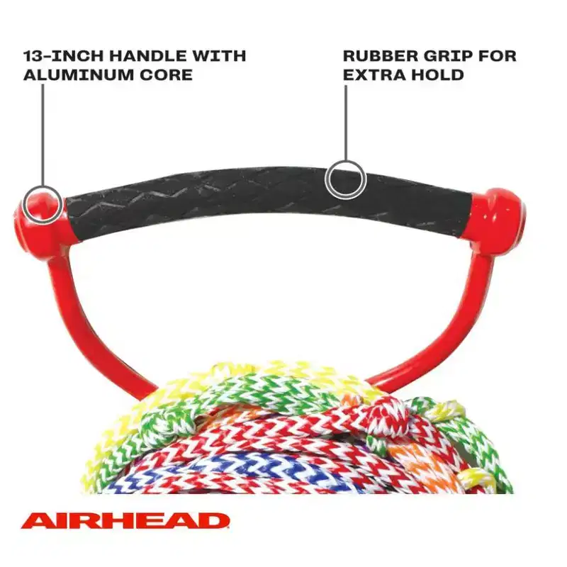 Airhead AHSR-8 75 Foot Long 8 Color Coded Section Slalom Water Skiing UV Resistant Training Rope with Comfortable Grip Handle and Rope Organizer