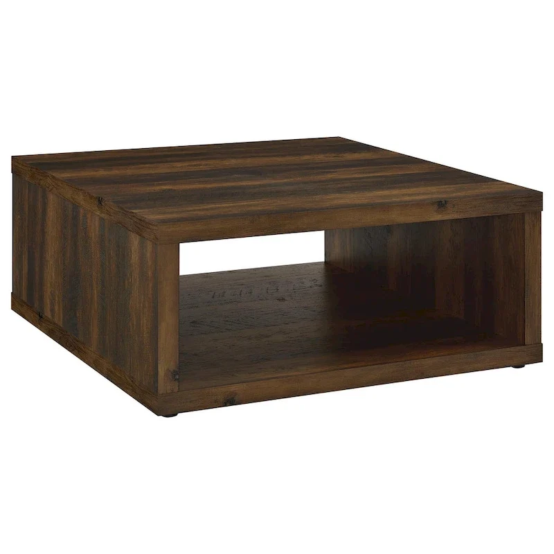 Square Cube Coffee Table with Open Shelf, 36 Inch Dark Brown