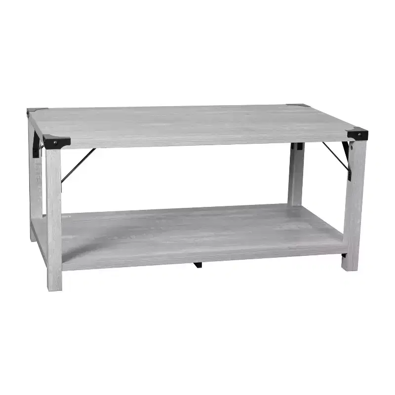 Merrick Lane Modern Farmhouse Engineered Wood Coffee Table and Powder Coated Steel Accents