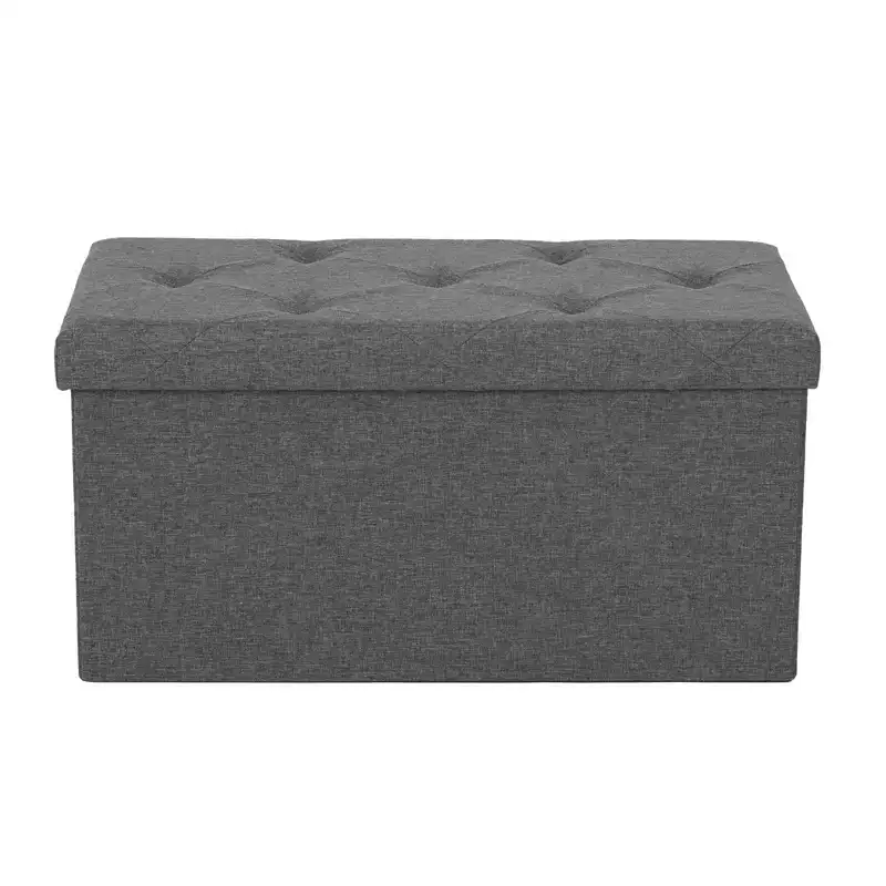 Gray Storage Ottoman, Ottoman with Thicker Foam Padded Seat, Folding Foot Rest Bench for Living Room, End of Bed, Extra Seating and Coffee Table