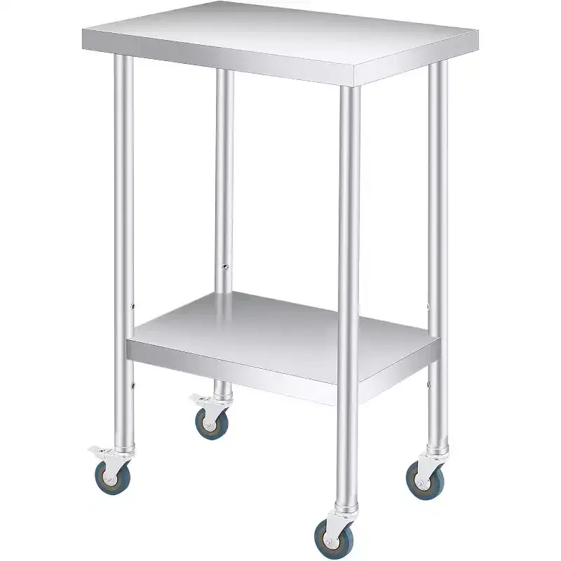 Acekool 12x24x35 Inch 201 Stainless Steel Double Layer Prep Table, NSF Utility Workbench with Adjustable Undershelf for Kitchen, Restaurant, Lab