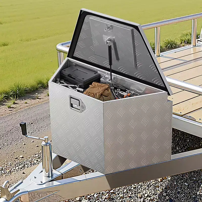 VEVOR Trailer Tongue Box, 29 x 16.1 x 18 Aluminum Trailer Tongue Tool Box, Heavy Duty Storage Organizer with Lock & Keys, Silver
