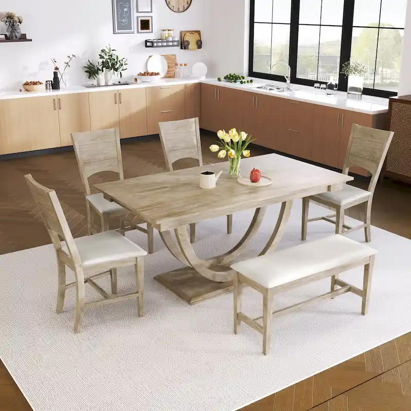 6-Piece Wooden Dining Table Set with Rectangular Table & 4 Chairs