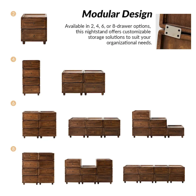 2-Drawer Nightstand with Modular Storage Configurations