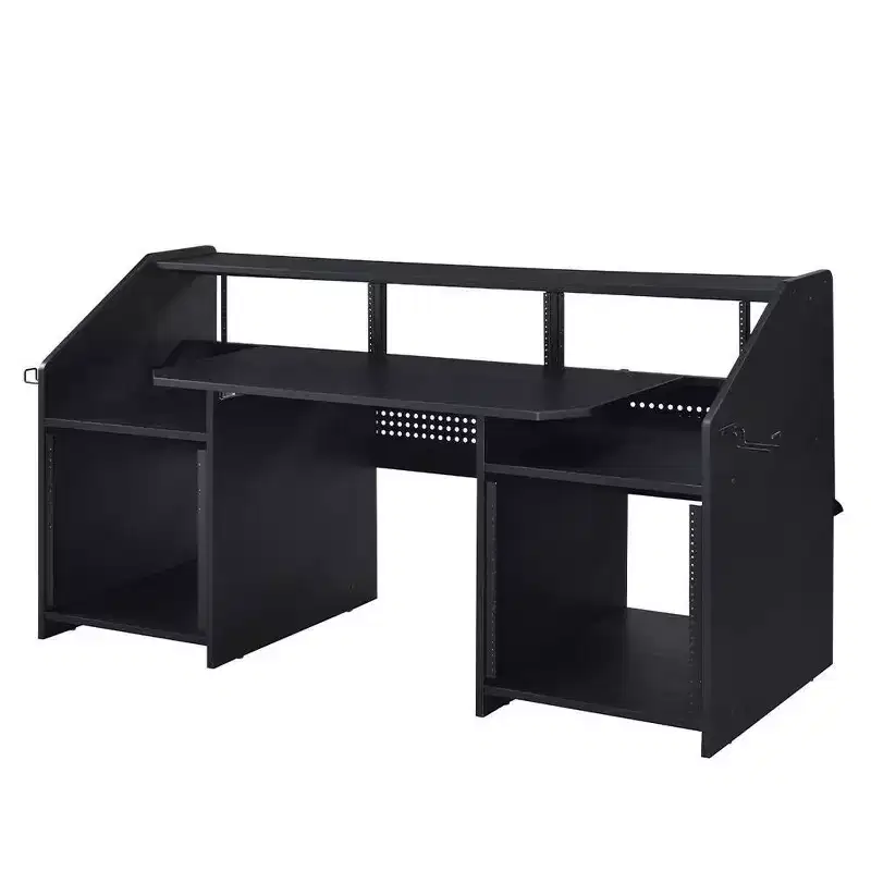 Annette 71 Desks Black - Acme Furniture: Sturdy Metal Frame, Wood Composite, Open Storage Shelf
