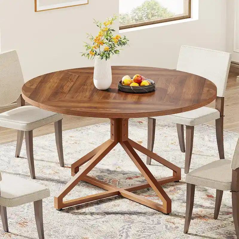 47 Inch Round Dining Table with Metal Pedestal Base for 4-6 People