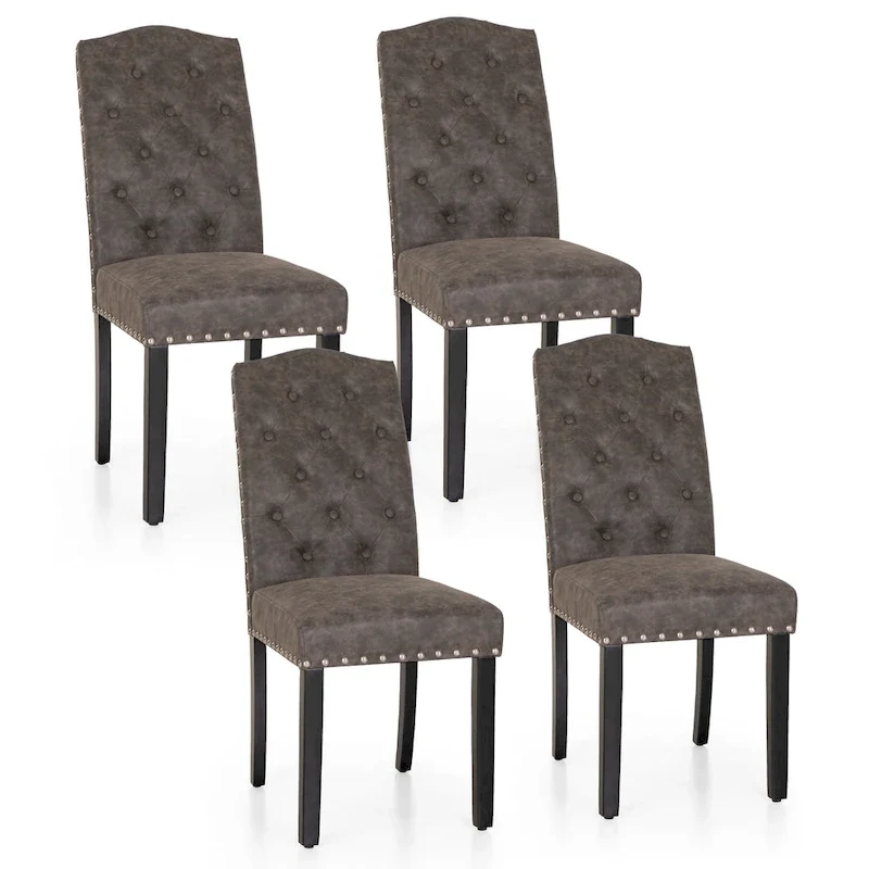 Upholstered Faux Leather/Fabric Dining Room Chairs with High Back and Solid Wood Legs
