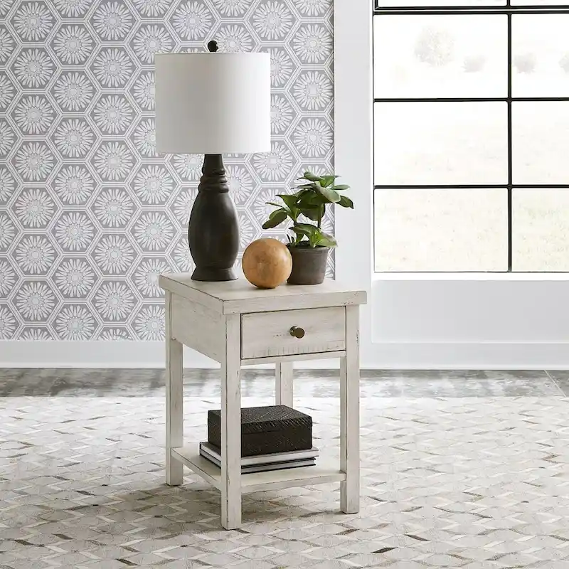 Modern Farmhouse Flea Market White Drawer Chair Side Table