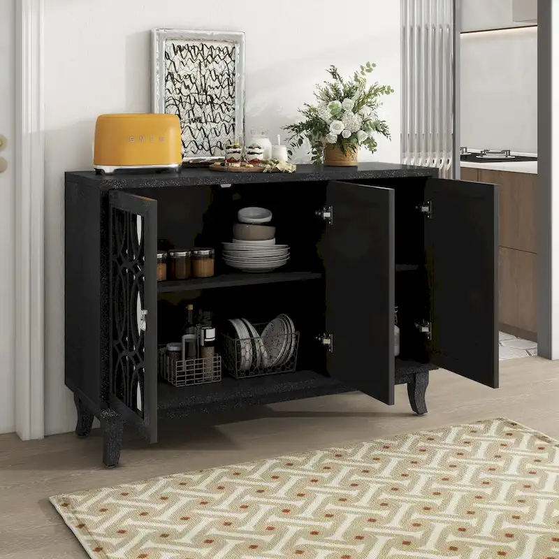 3-Door Sideboard Cabinet with Glass Doors