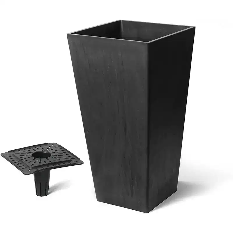 Algreen Valencia Indoor/Outdoor Tall Resin Square Planter with Water Reservoir, Black, 10 x 20