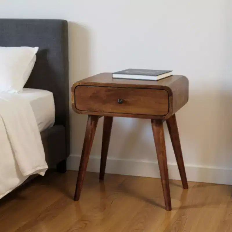 22" Chestnut Solid Mango Wood Nightstand with One Drawer
