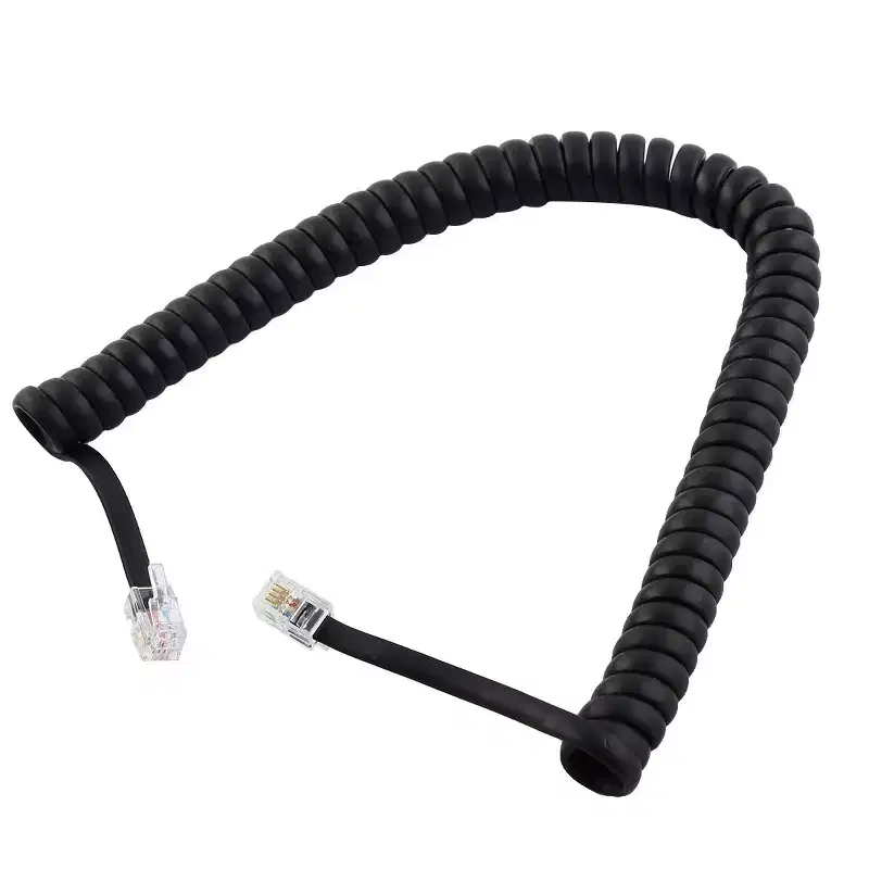 Unique Bargains Black RJ9 Telephone Phone Modem Coil Line Cord Cable 23.6cm Long