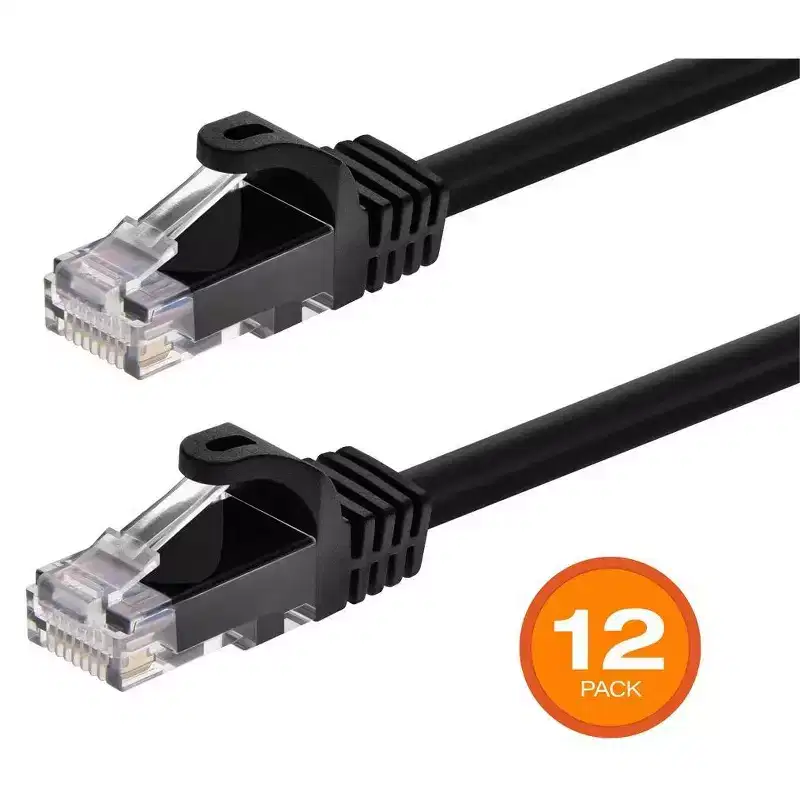 Monoprice Cat6 Ethernet Patch Cable - 1 Feet - Black (12 Pack) Snagless RJ45, 550MHz, UTP, Pure Bare Copper Wire, 24AWG - FLEXboot Series