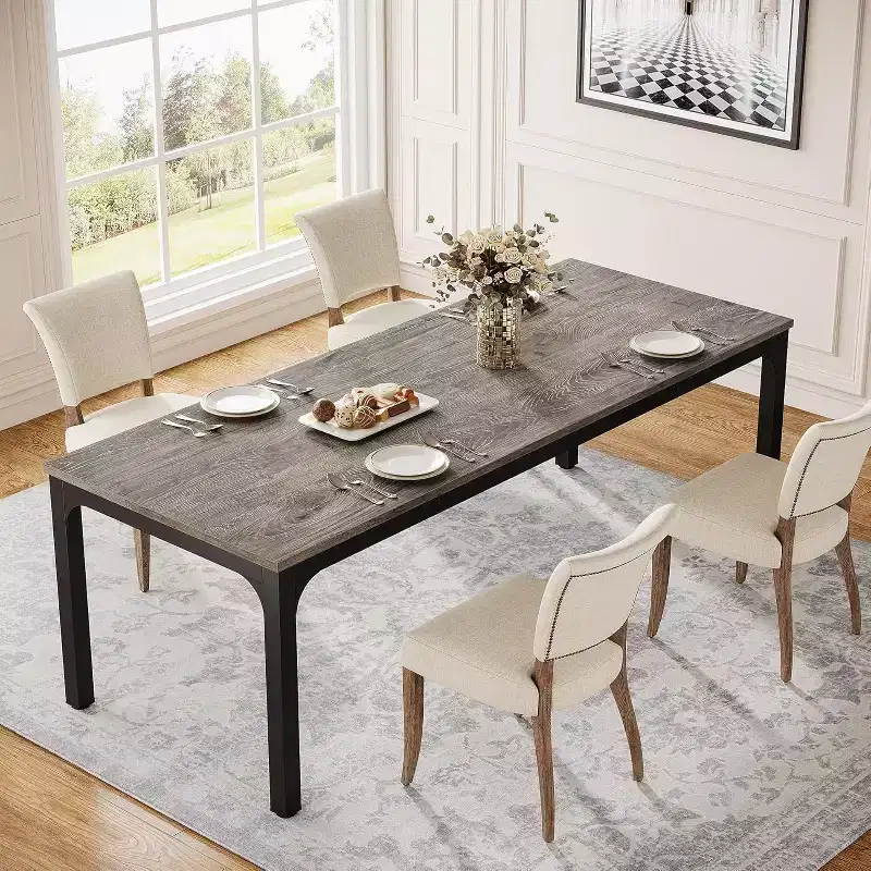 Lantine 78-Inch Dining Table for 8, Narrow Long Rectangular Rustic Kitchen Dinner Table for Dining Room, Gray & Black