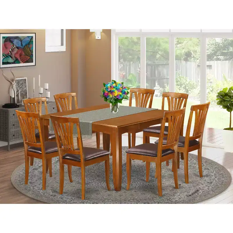 HomeStock 9 Piece Kitchen Table And Chairs Set Saddle Brown Traditional Style