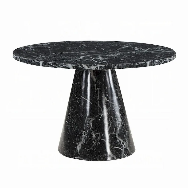 48 Round Black Faux Stone Dining Table with Pedestal Base