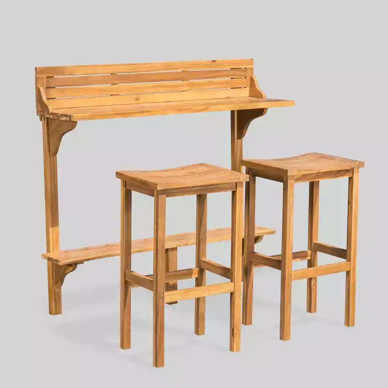 Caribbean 3pc Acacia Wood Patio Bar Set - Natural - Christopher Knight Home: Balcony Furniture, Weather-Resistant