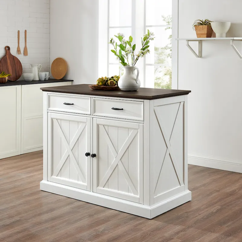 Farmhouse Kitchen Island with X-Motif Cabinets and Full-Extension Drawers