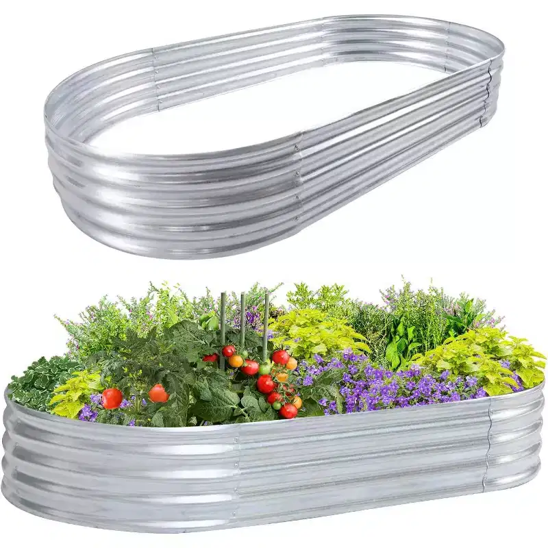 FDW Galvanized Garden Bed, Outdoor Elevated Raised Garden Bed Vegetables Flowers Garden Bed Garden Planter Box, Oval Raised Bed Kit, Silver