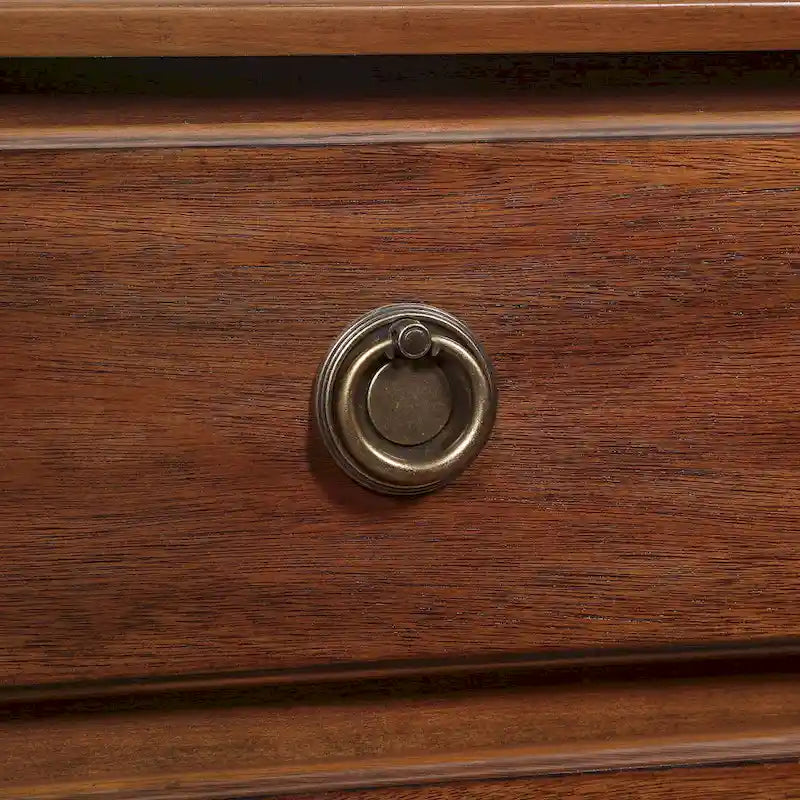 Brown Acacia Veneer 3-Drawer Nightstand with Antique Bronze Ring Pulls for 1 Person