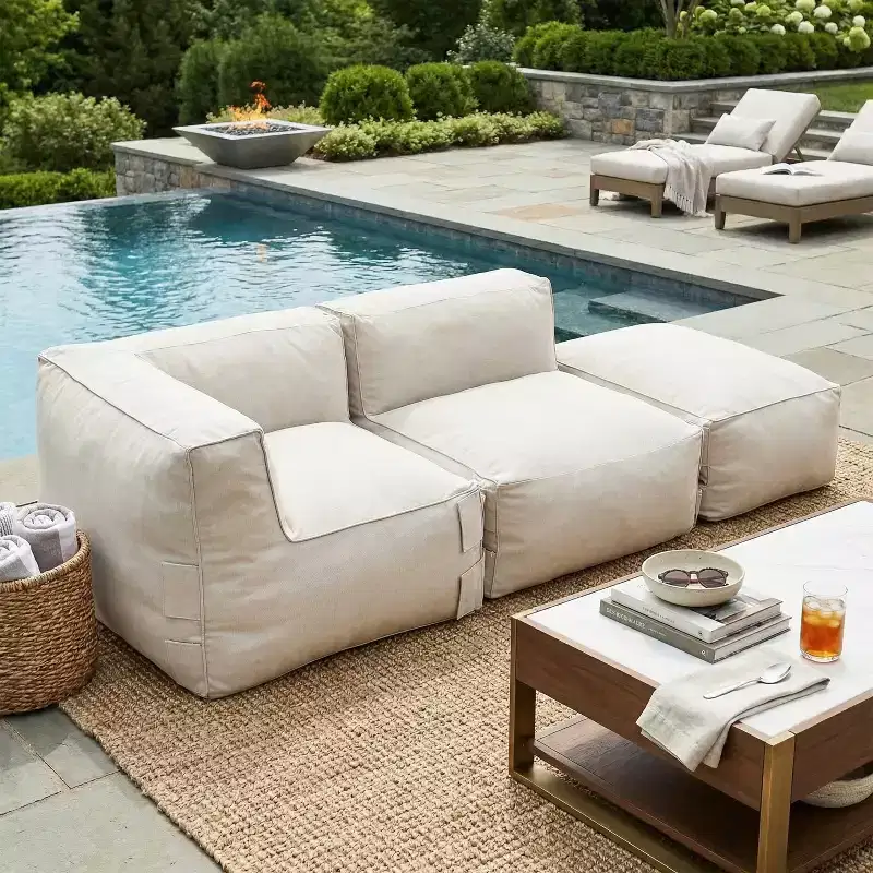 Christopher Knight Home Lisette 104'' Modern Patio Olefin Bean Bag 3-Seater Sectional Sofa