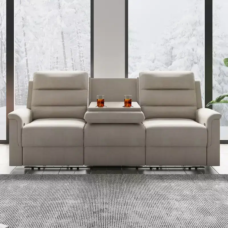 Mjkone 3-Seater Recliner Sofa,Adjustable Living Room Sofa with Flip Middle Backrest, Home Theater Seating Couch