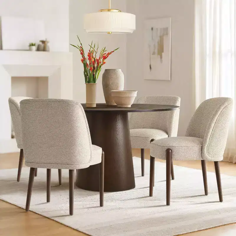 Modern Curved-Back Upholstered Dining Chairs Set of 4, Comfortable Dining Room Chairs with Solid Wood Legs for Kitchen or Eating Area-Panipeachy