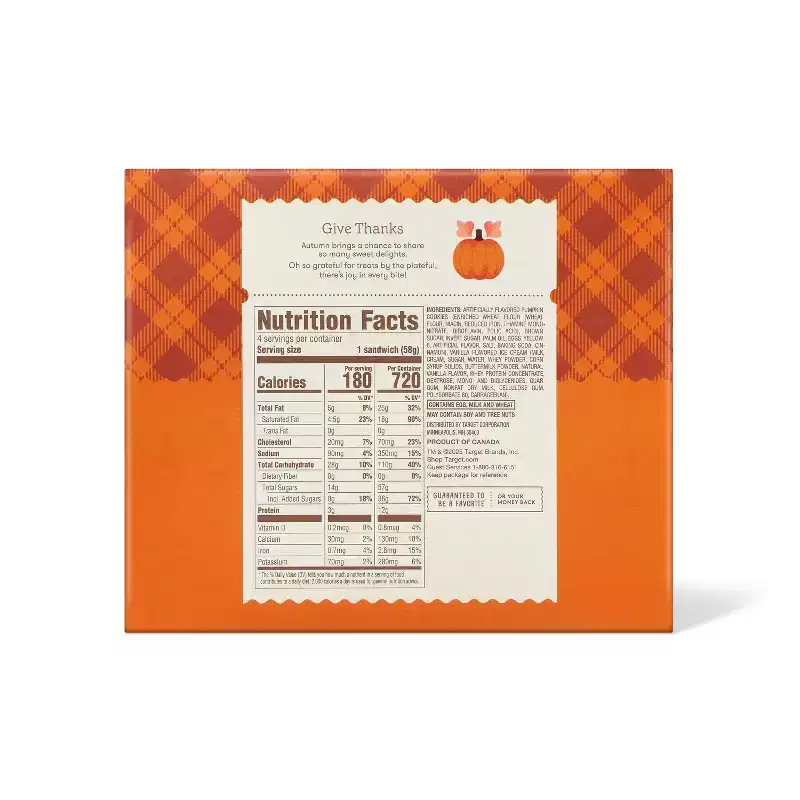 Pumpkin Jack o' Lantern Ice Cream Sandwiches - 13.52oz/4ct - Favorite Day™