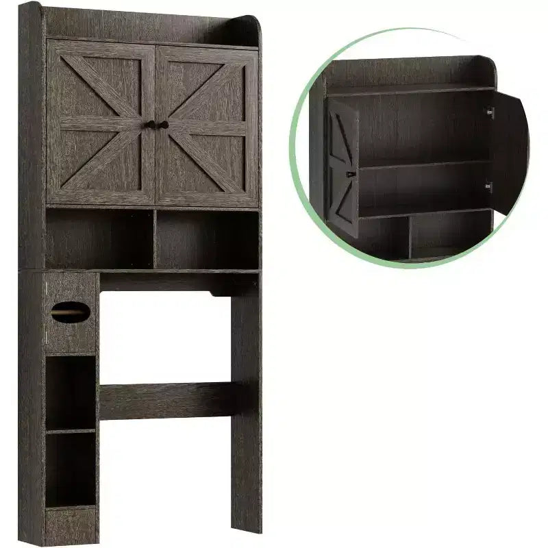 Over-the-Toilet Storage Cabinet with Barn Door and Adjustable Shelves