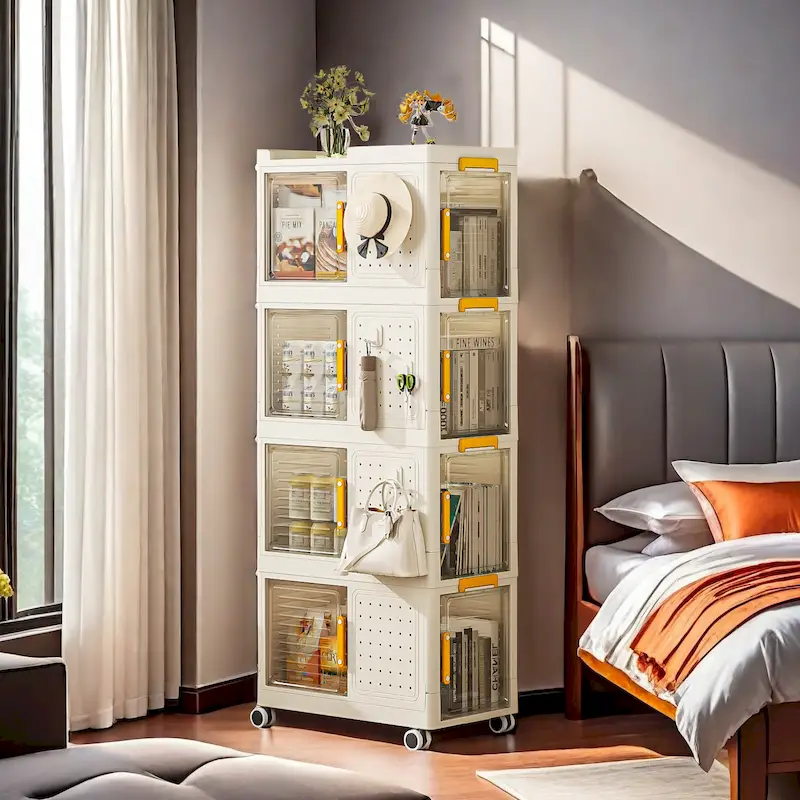 4-Tier Rolling Storage Cart with Wheels and 8-Door Compartments