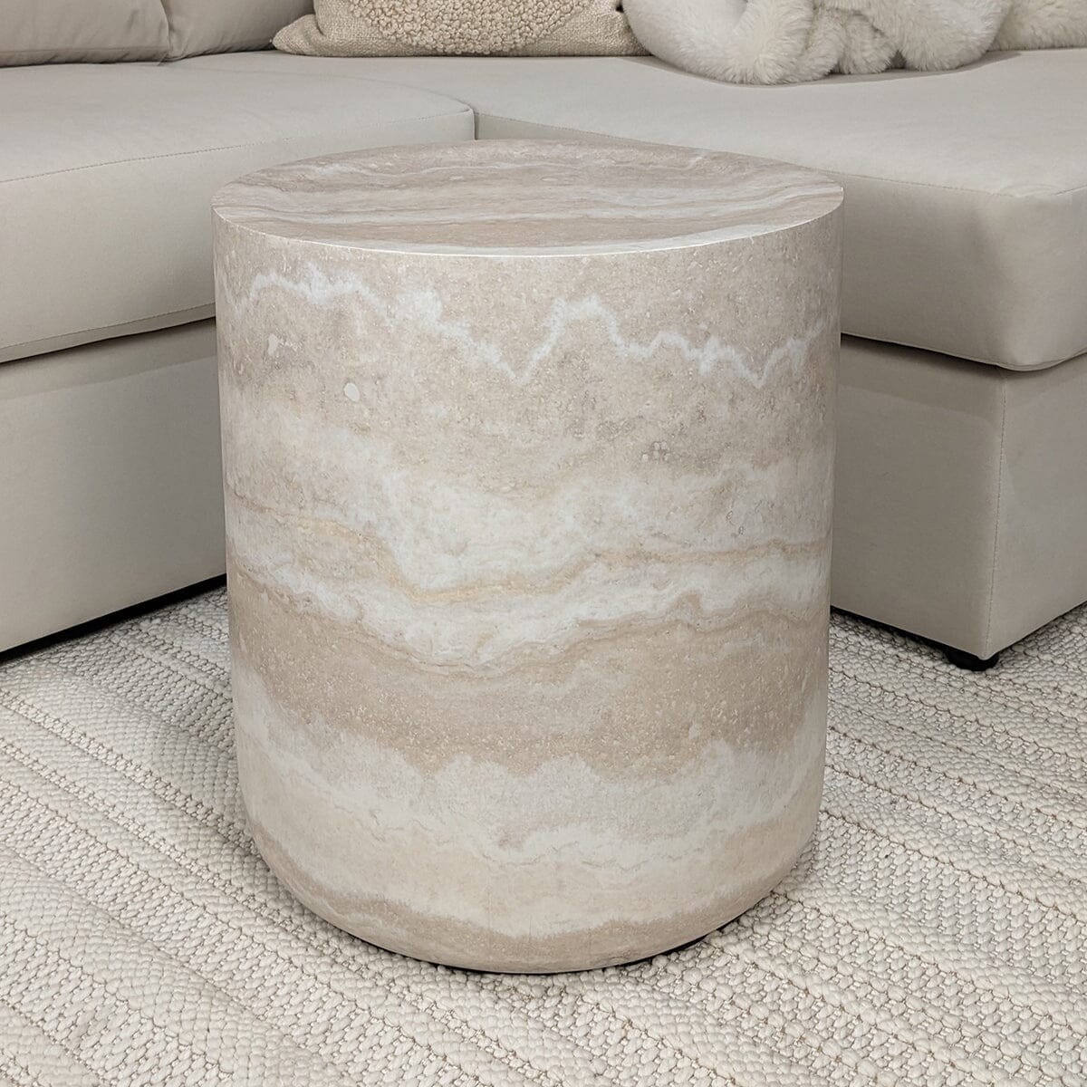 Round Neutral Marble Effect Side Table