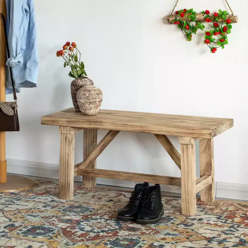 Vintiquewise Wooden Bench Farmhouse Entryway Organizer Retro Rustic Accent Seat Armless Design Stylish & Practical Dcor for Indoor Space