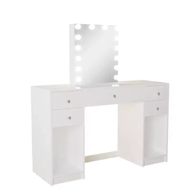 Anthea Lighted Makeup Vanity White - Boahaus: 5 Drawers, 14 LED Bulbs, Wood Laminate, 50.31 H