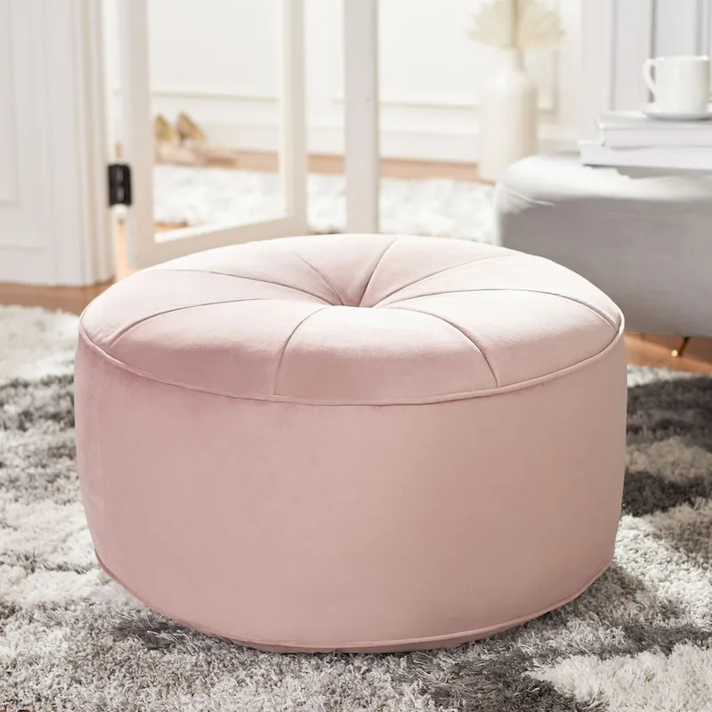 Round Velvet Pouf Ottoman �� Plush Seating Accent