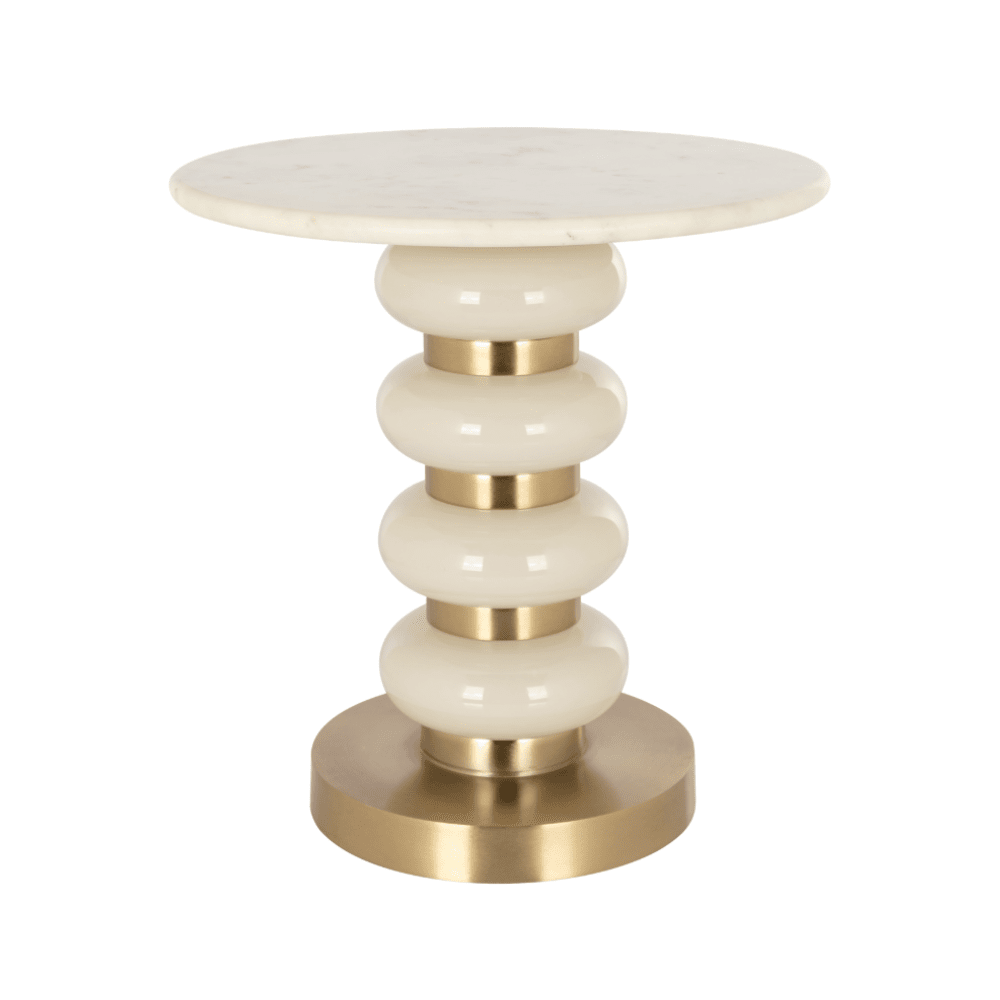 Cream & Gold Side Table with Marble Top