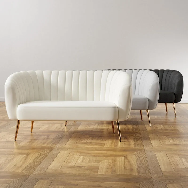 Grey / Black / Ivory Velvet Tufted Loveseat �� 2-Seater